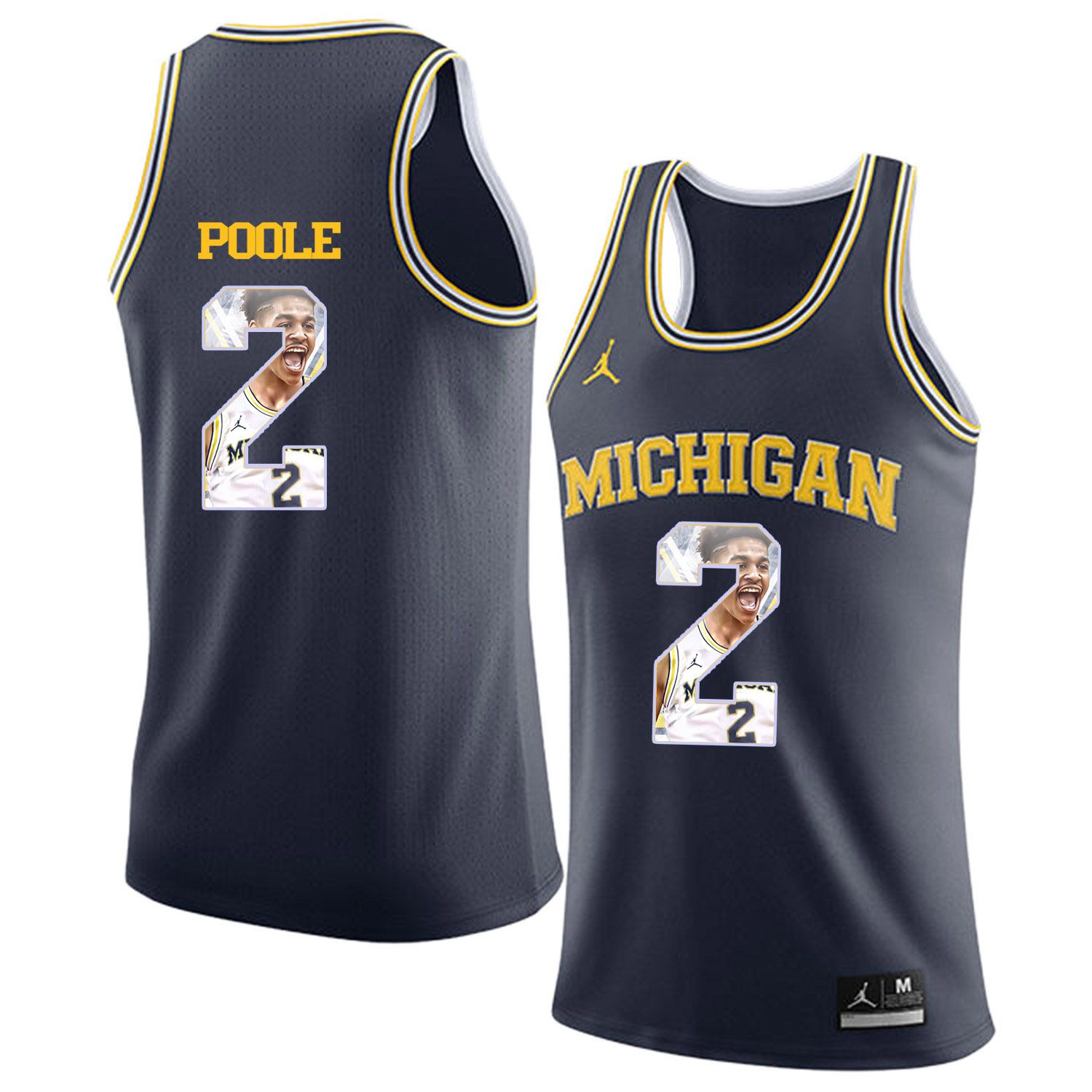 Men Jordan University of Michigan Basketball Navy 2 Poole Fashion Edition Customized NCAA Jerseys